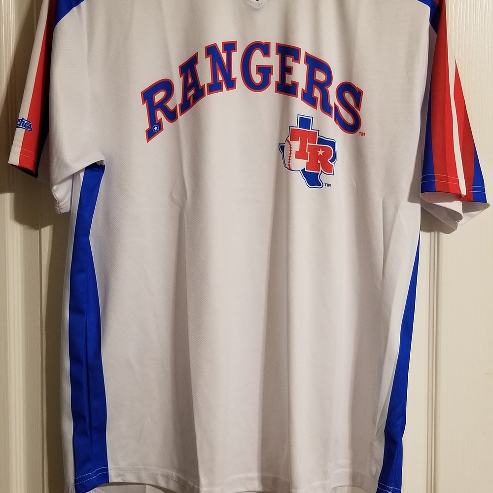 Stitches White Jersey with Blue and Red Accents